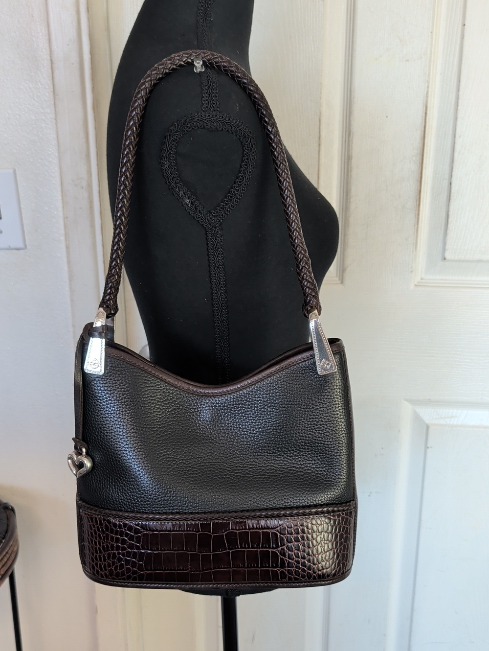 Vintage Brighton Purse Croc Embossed Leather Shoulder Bag Black & Brown